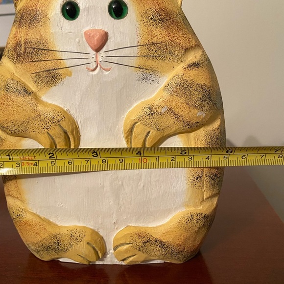 Adorable Chubby Orange Fat Cat Wood Carved Figure with Glass Eyes - Picture 8 of 9